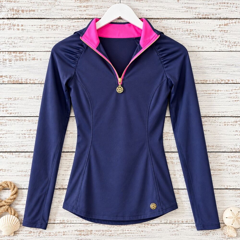 NWT Lilly Pulitzer Luxletic Justine Half Zip UPF 50+ True Navy XXS